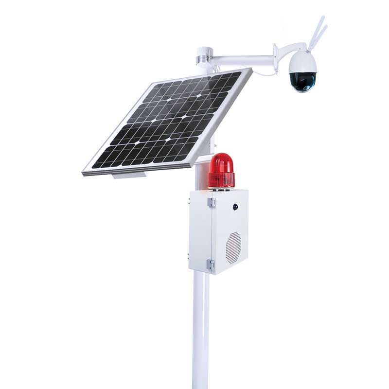 Solar surveillance & alarm system with alarm lights and wireless camera