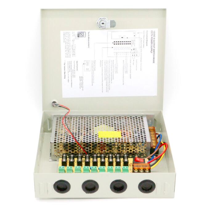 9 outputs 10A   12V CCTV switching power box 