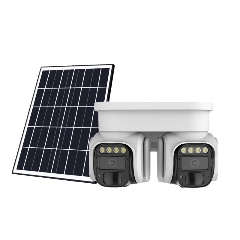 Solar power 4G   dual PTZ camera with 2 pictures